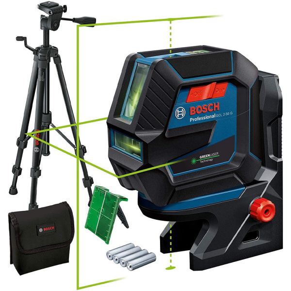 Yhdistelmälaser Bosch GCL 2-50/RM10/BT150 vihreä, paristoilla